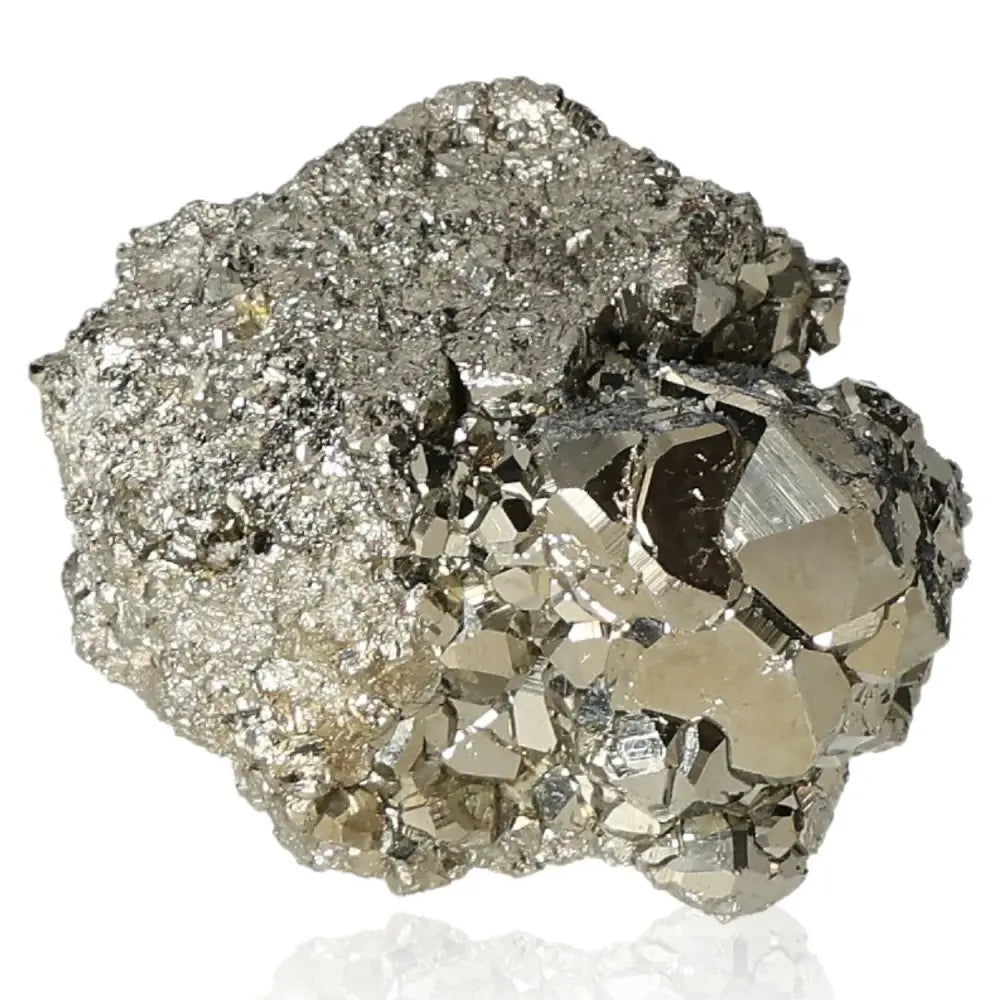 Radiant pyrite druzy cluster with metallic luster, known as Fool's Gold, symbolizing wealth and prosperity.