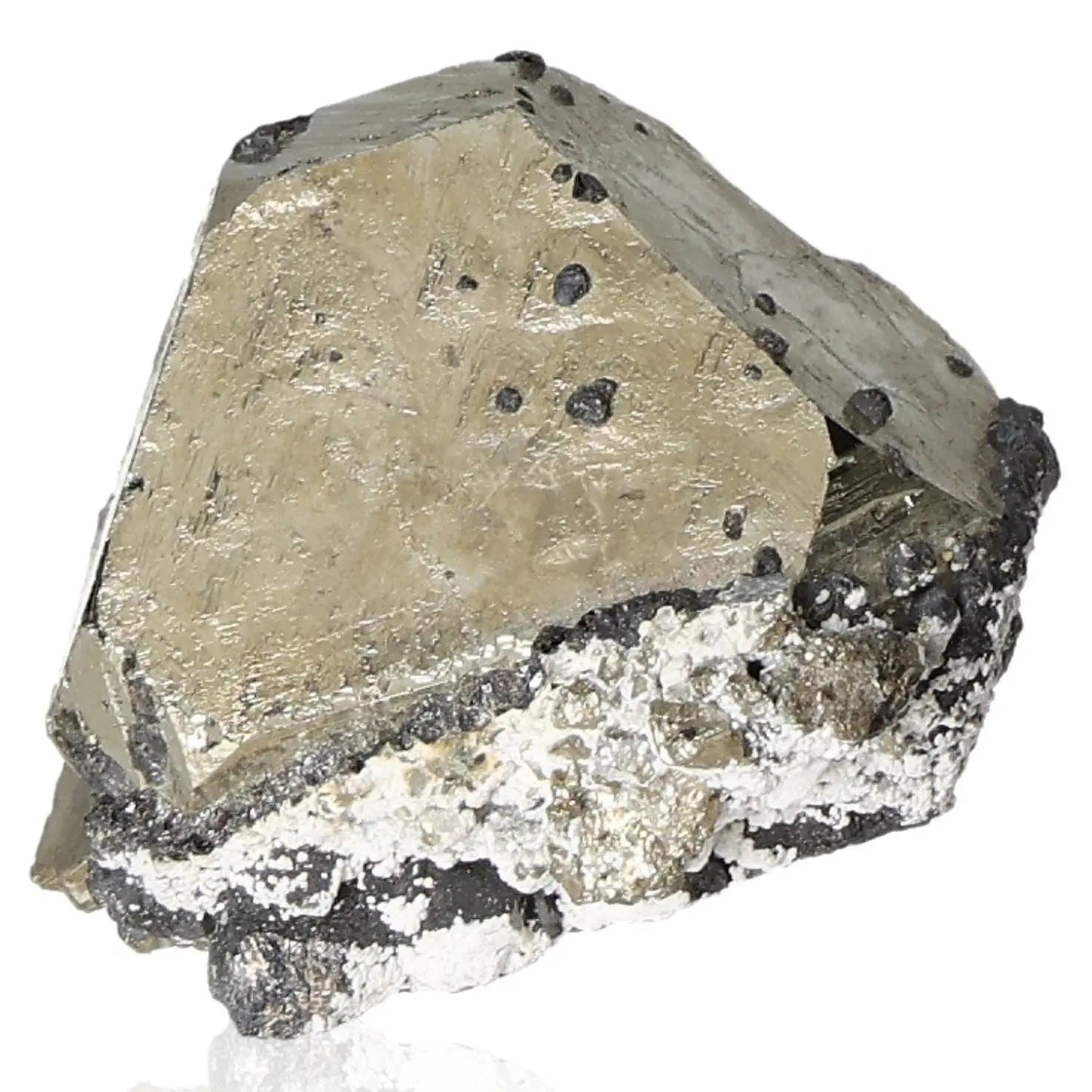 Close-up of a pyrite druze showcasing its golden metallic luster and intricate crystal formations, often called "Fool's Gold."