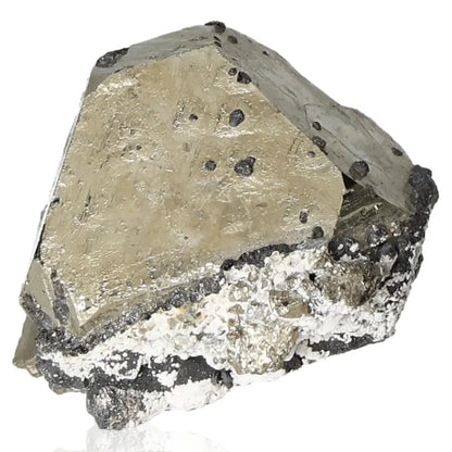 Pyrite druze mineral displaying golden hue and metallic luster, often called Fool's Gold, symbolizing prosperity and abundance.
