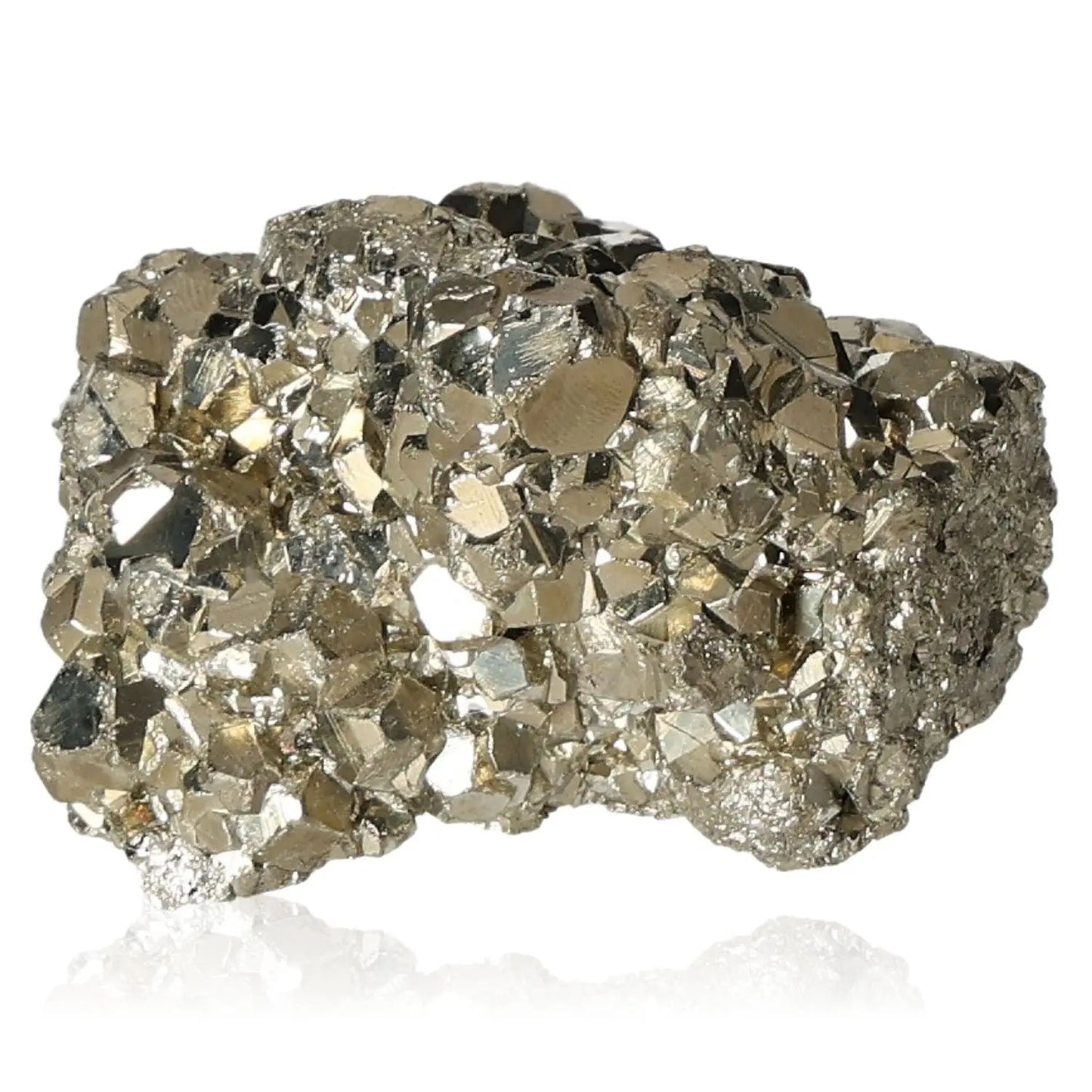Golden pyrite druze mineral exemplifying Fool's Gold with metallic luster, symbolizing abundance, prosperity, and attracting wealth.