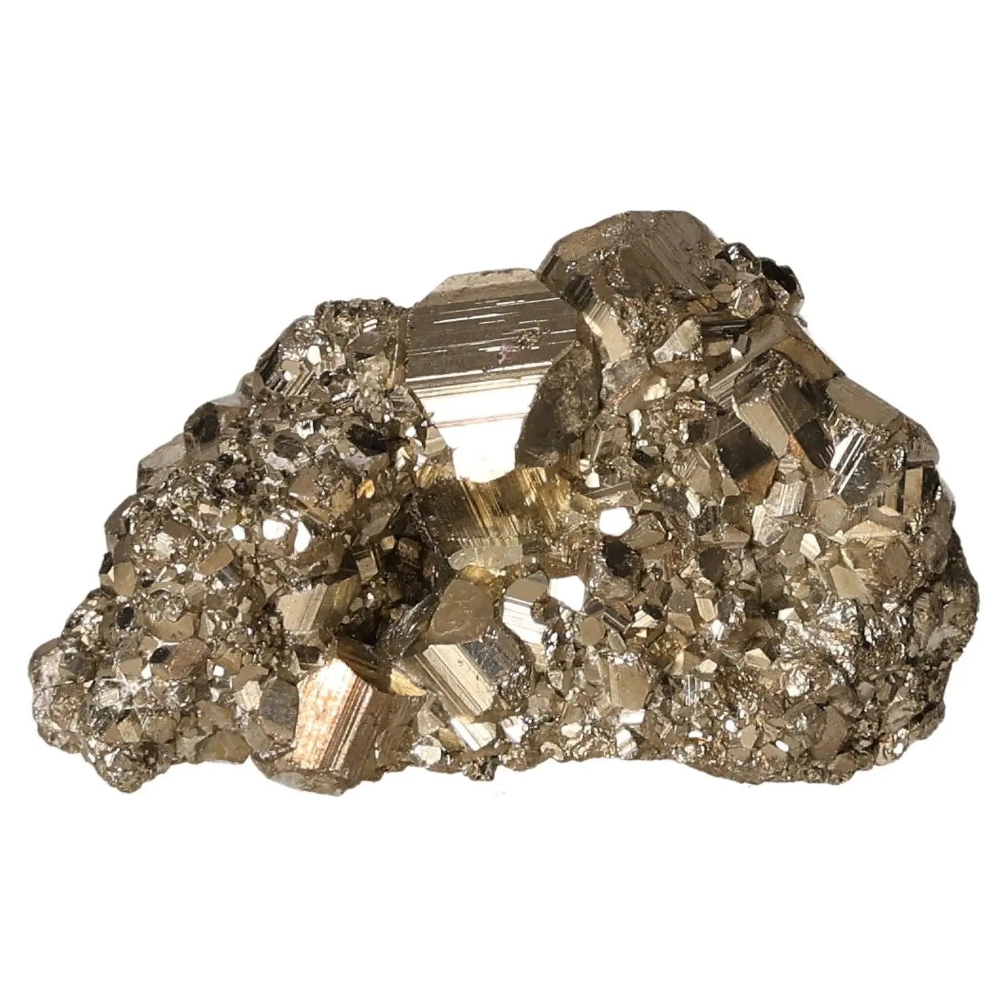 Close-up of a radiant pyrite druze with metallic luster, known as "Fool's Gold," highlighting its golden hue and crystalline structure.