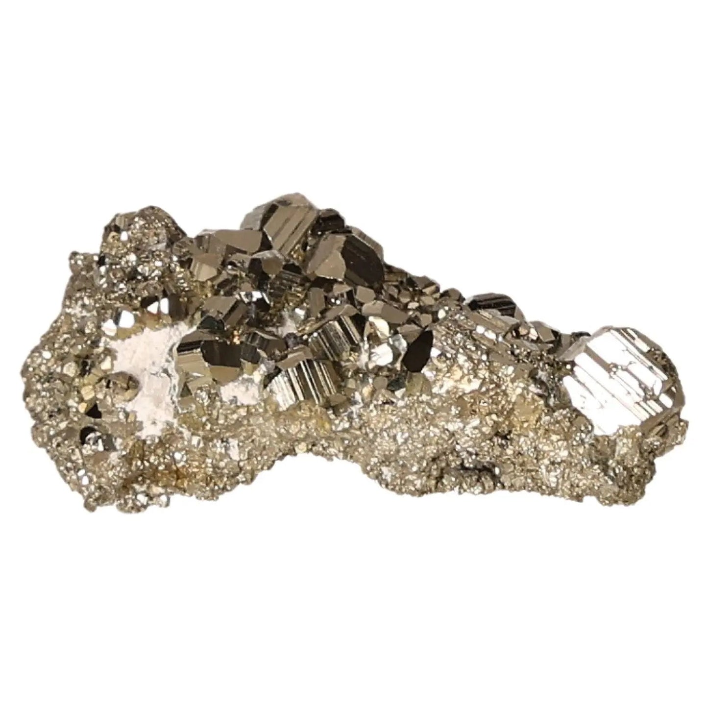 Pyrite druze mineral with radiant golden hue and metallic luster, known as Fool's Gold, symbolizing abundance and prosperity.