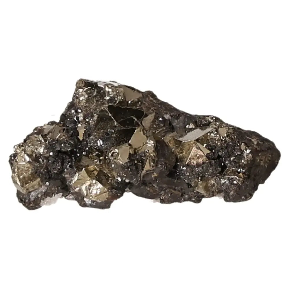 Pyrite druze mineral with golden hue and metallic luster, symbolizing abundance and prosperity, known as "Fool's Gold."