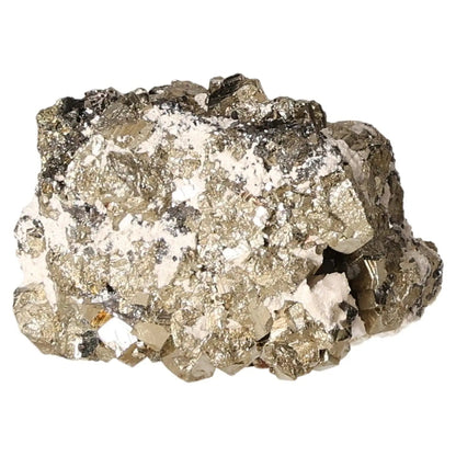 Rough pyrite druzy stone showcasing shimmering golden crystals, often called Fool's Gold, symbolizing prosperity and abundance.