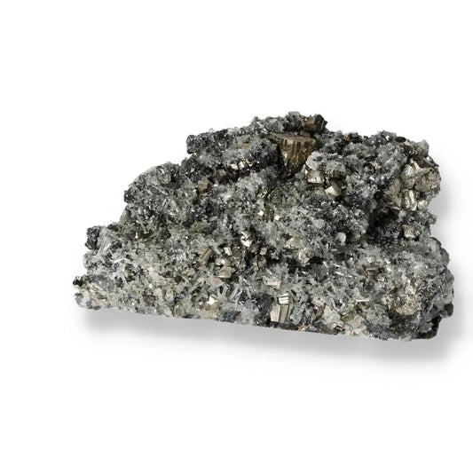 Premium Pyrite with Quartz and Sphalerite mineral ensemble, Sylvia Crystals exclusive, enhancing luxury and spiritual tranquility.