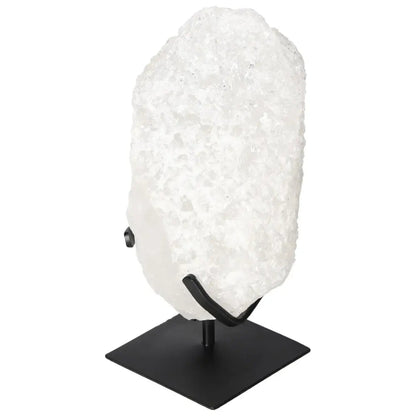 Elegant Quartz Crystal Bubble on a black stand, ideal for decor and spiritual healing, from Sylvia Crystals.