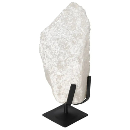 Quartz Crystal Bubble on black stand, premium ornamental piece for spiritual wellness by Sylvia Crystals