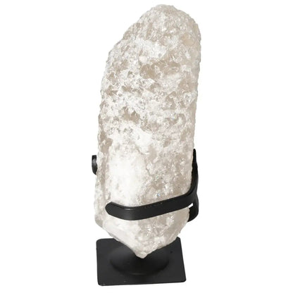 Quartz Crystal Bubble on a black stand, showcasing its natural clarity and intricate crystal formations, ideal for spiritual harmony.