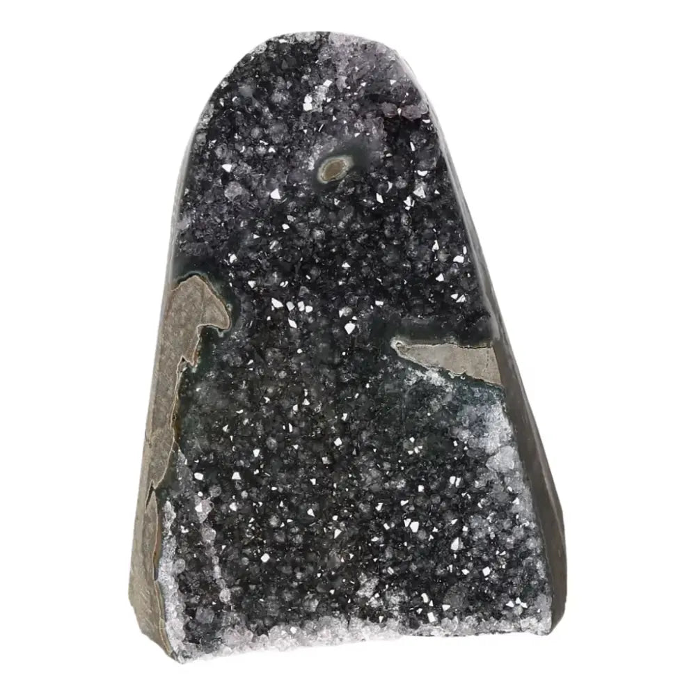 Quartz Cut Base Geode from Sylvia Crystals featuring intricate patterns and rich hues for a tranquil space.