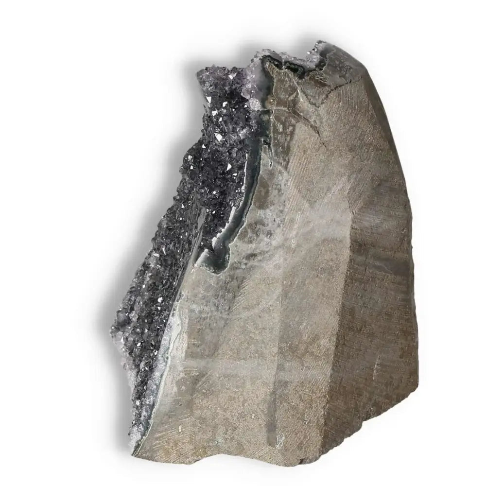 Quartz Cut Base Geode with intricate patterns, showcasing its natural beauty and metaphysical properties, from Sylvia Crystals.