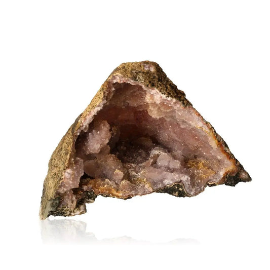Quartz Druze crystal with shimmering pink formations, showcasing enchanting beauty and transformative energy for spirituality and luxury.