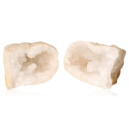 Quartz Geode with Milky White Crystals for Energy and Clarity, 400-600g, Opened to Reveal Sparkling Interior
