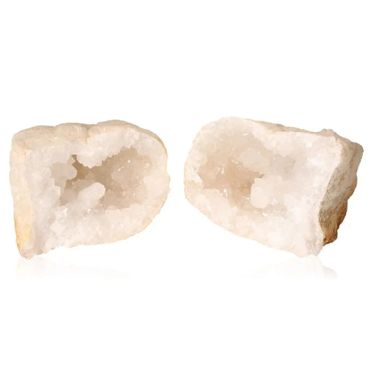Quartz Geode with Milky White Crystals for Energy and Clarity, 400-600g, Opened to Reveal Sparkling Interior