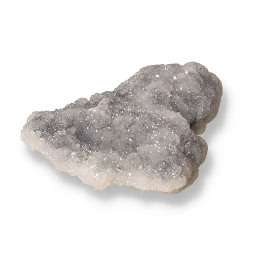 Sparkling quartz crystal with shimmering gray hues, showcasing nature's stunning craftsmanship and mystical allure in gemstone form.