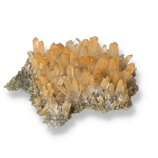 Vibrant citrine quartz crystal cluster showcasing radiant orange hues and natural formations, enhancing spiritual energy alignment.