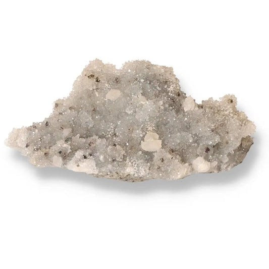 Quartz with Calcite crystal from Sylvia Crystals, showcasing clear quartz and warm calcite properties for purification and energy.