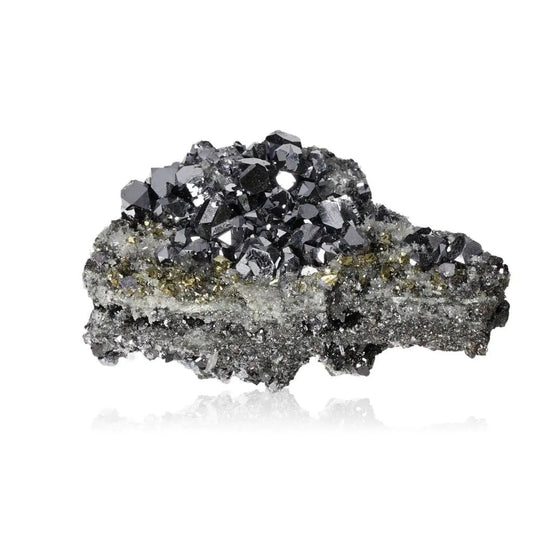 Quartz with Chalcopyrite, Sphalerite, and Galena crystal cluster showcasing natural mineral beauty from Sylvia Crystals.
