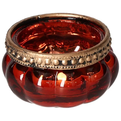 Red candle holder by Sylvia Crystals, luxury home decor, spirituality, vibrant red hue, elegant accessory.