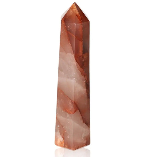 Red Quartz Tower crystal with captivating warm hues for energy harmonization and spiritual connection, elegant and mystical.