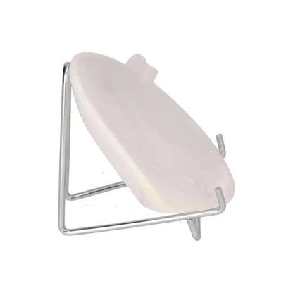 Rose onyx small platter with unique veining on metal stand, showcasing its elegant design and natural beauty.