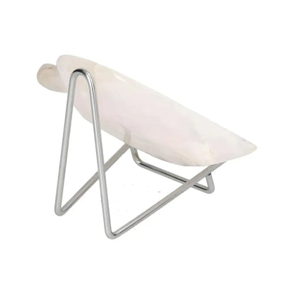Rose Onyx Platter on stand, showcasing elegant rose hue and unique veining, perfect for enhancing dining decor with natural beauty.