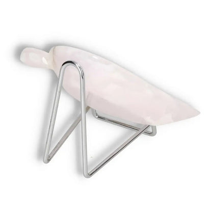 Rose onyx platter on stand, showcasing elegant design with unique veining and smooth polished surface.