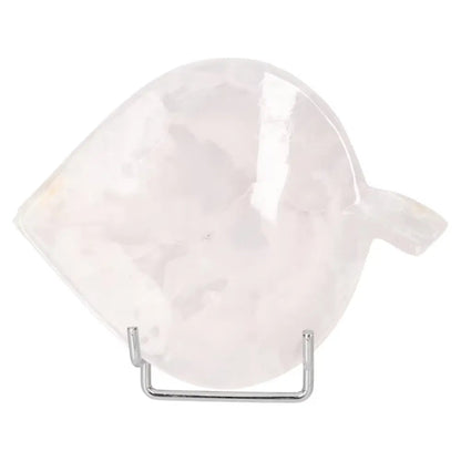 Rose Onyx Platter with polished surface, showcasing unique rose-hued onyx variations and elegant craftsmanship on a display stand.