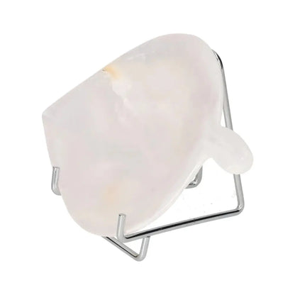 Rose Onyx Platter displayed on a metal stand, highlighting its unique color variations and polished surface.