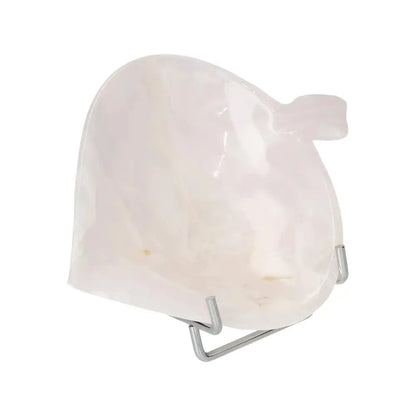 Elegant Rose Onyx platter on a minimalist display stand, showcasing its unique texture and promoting self-discipline and inner strength.