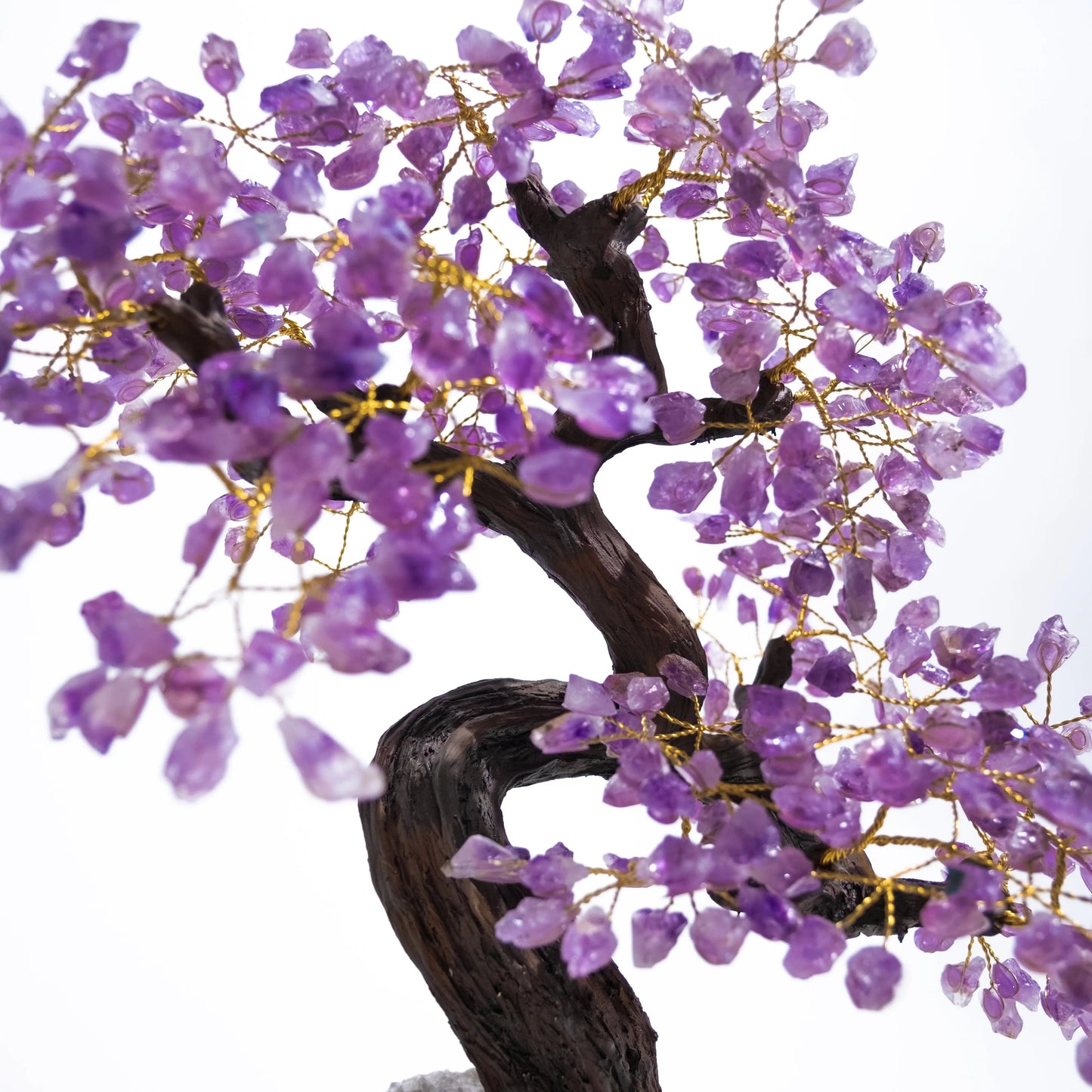 Rough Amethyst Crystal Bonsai Tree 55 cm with purple gemstone leaves, promoting tranquility, protection, and spiritual harmony.