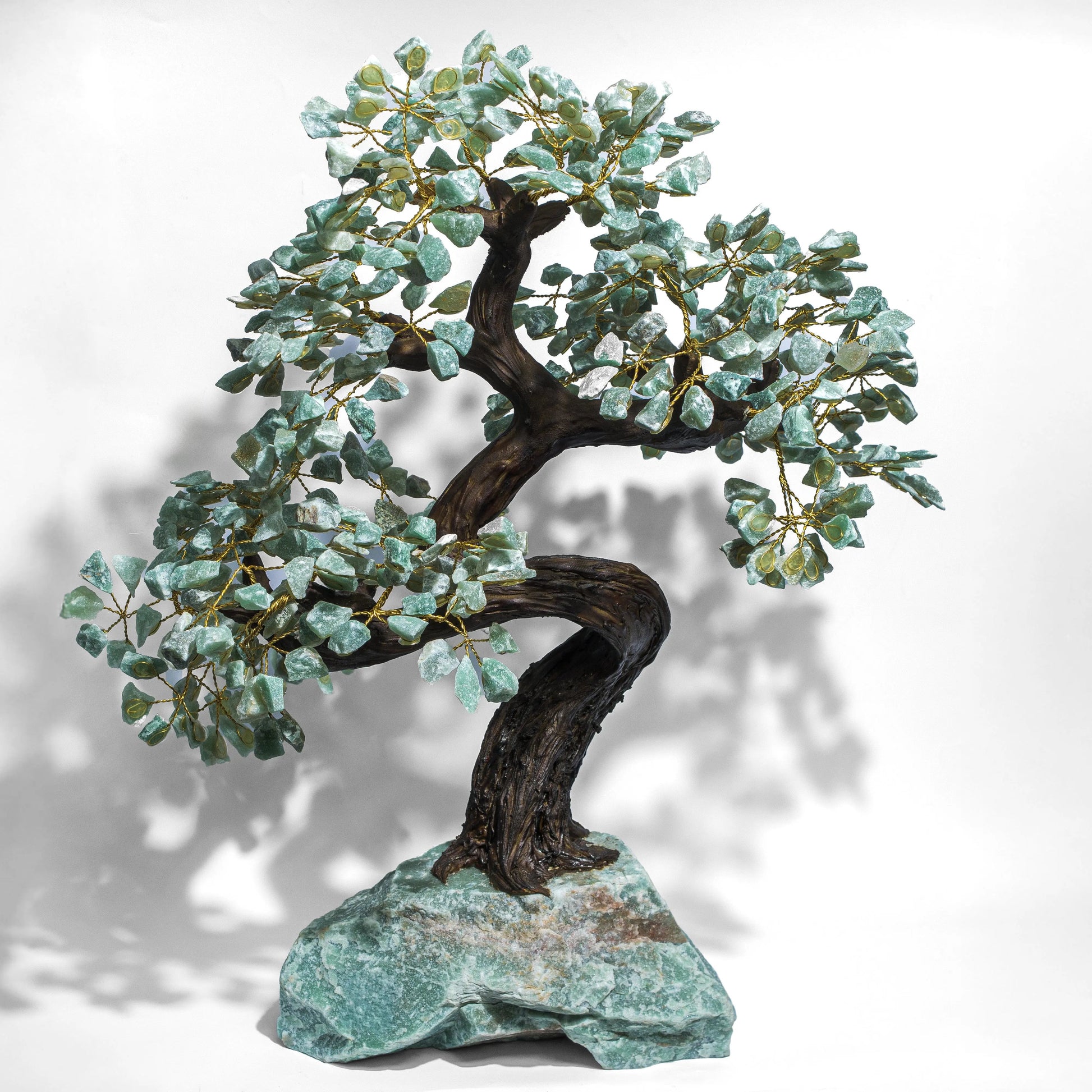 Rough Aventurine Crystal Bonsai Tree for Prosperity and Harmony, 55 cm, promoting positive energy and abundance in your home decor.