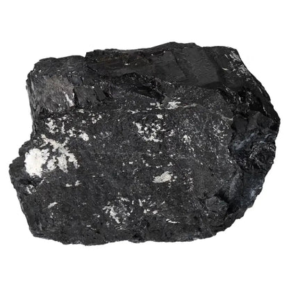 Rough Black Tourmaline Druze crystal offering protection and energy cleansing benefits, featured by Sylvia Crystals.