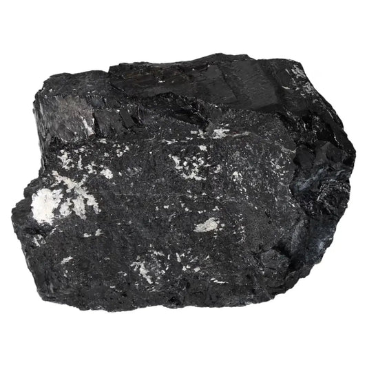 Rough Black Tourmaline Druze crystal offering protection and energy cleansing benefits, featured by Sylvia Crystals.
