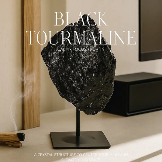 Rough Black Tourmaline with Metal Stand M Sylvia Crystals Sp. z o.o.