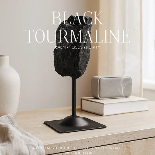 Rough Black Tourmaline with Metal Stand S Sylvia Crystals Sp. z o.o.