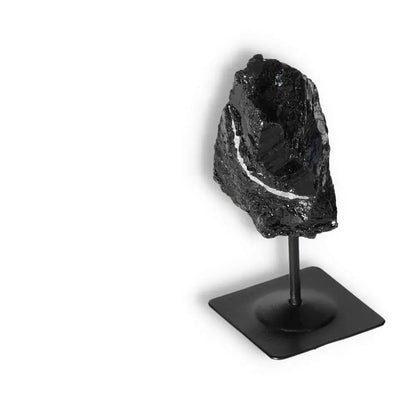 Rough Black Tourmaline with Metal Stand S, a premium crystal for cleansing negativity, offered by Sylvia Crystals. Authentic and handpicked.