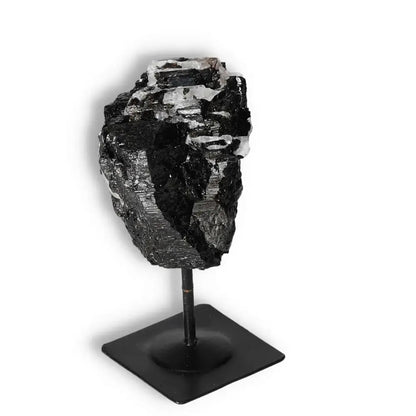 Rough Black Tourmaline Crystal on Metal Stand, Premium Quality