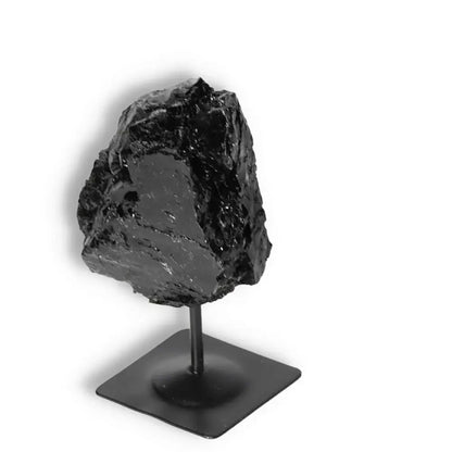 Rough Black Tourmaline on Metal Stand S - Luxury crystal for energy cleansing and grounding by Sylvia Crystals.