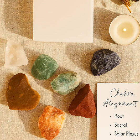Rough Chakra Stones Size M: 7 Chakra Set with Selenite Charging Plate Sylvia Crystals Sp. z o.o.