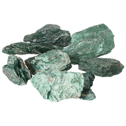 Premium Rough Fuchsite 1 kg from Sylvia Crystals, vivid green muscovite mica known for healing and heart-centered properties.