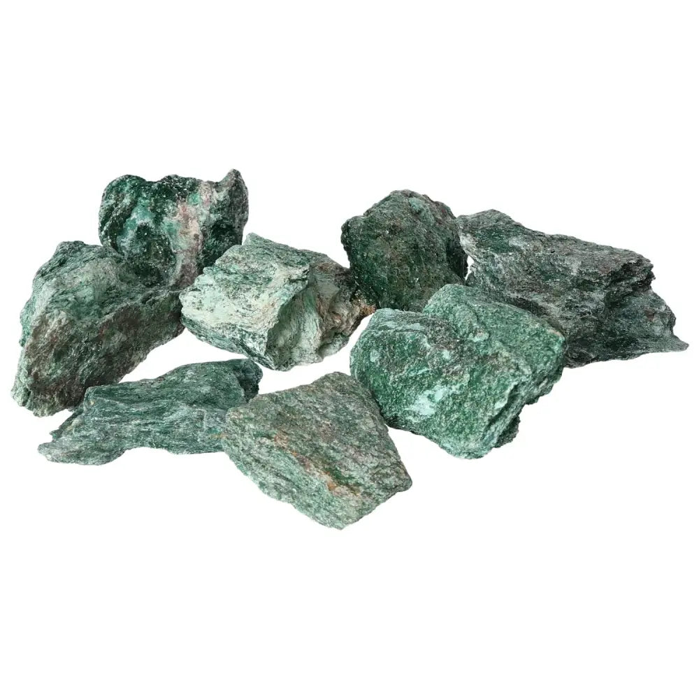 Alt Tag: Premium Rough Fuchsite 1 kg by Sylvia Crystals, showcasing vivid green muscovite mica stones known for healing properties and luxury.