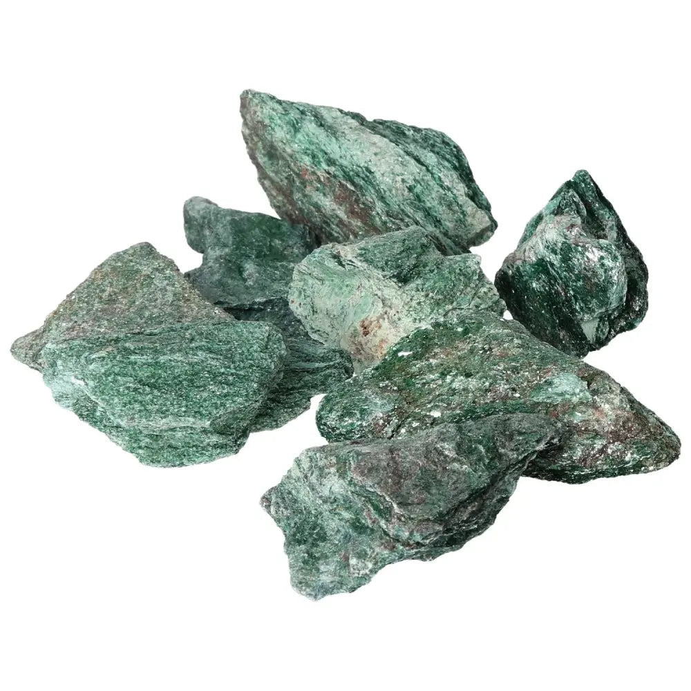 Premium Rough Fuchsite 1 kg crystals from Sylvia Crystals, showcasing vivid green muscovite mica for spiritual harmony and healing.