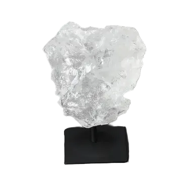 Rough Lemurian Quartz on metal stand, featuring clear crystal design, from Sylvia Crystals for purification and harmonious living.