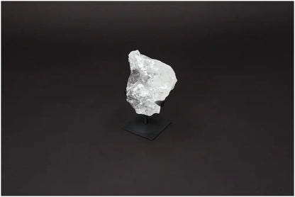Rough Lemurian Quartz on metal stand; premium crystal by Sylvia Crystals, perfect for home decoration and spiritual harmonization.