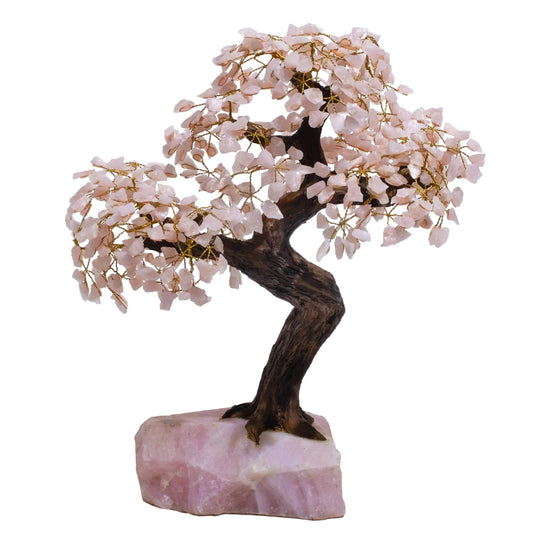 Quartz Crystal Bonsai Tree, 55 cm decorative piece with pink quartz gemstones and handcrafted wire, enhances home décor with positive energy.