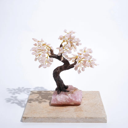 Rough Rose Quartz Tree 40cm - Handcrafted wire bonsai adorned with rose quartz gemstones, perfect for home decor and positive energy.