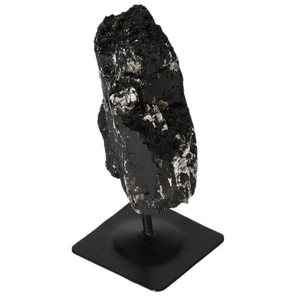 Rough Tourmaline With Metal Stand by Sylvia Crystals, showcasing natural elegance and contemporary design for luxury decor.