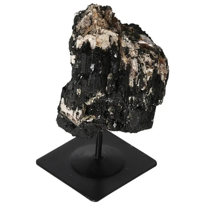 Rough Tourmaline on Metal Stand, showcasing natural elegance and sophistication from Sylvia Crystals, ideal for interior decor.