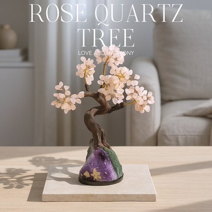 Getrommelter Rosenquarz-Baum 40 cm – Polierte Liebe und Sanfte Energie