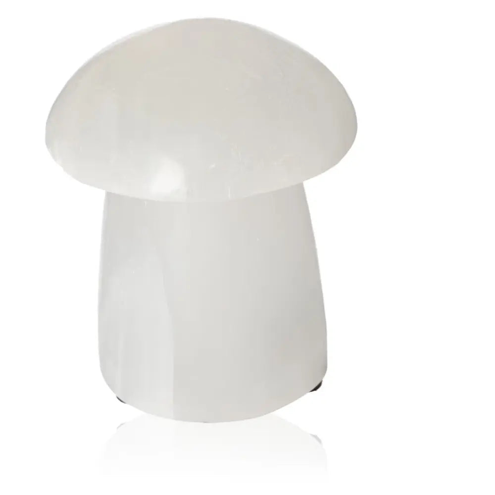 Selenite Mushroom Lamp 15cm - Whimsical crystal lamp for serene ambiance, crafted from genuine selenite in a charming mushroom shape.